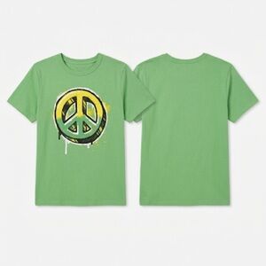 Place Green Graphic Peace Sign Tee with Yellow Accent